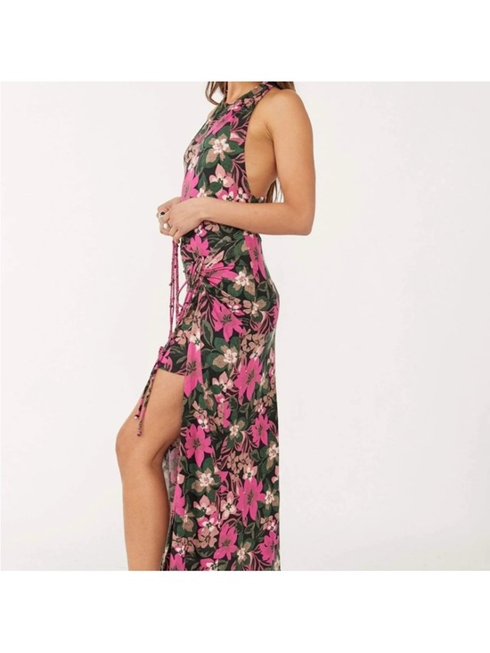 Free People Dresses & Skirts - Free People Green Floral Halter High-Low Maxi Dress with Pink Blooms